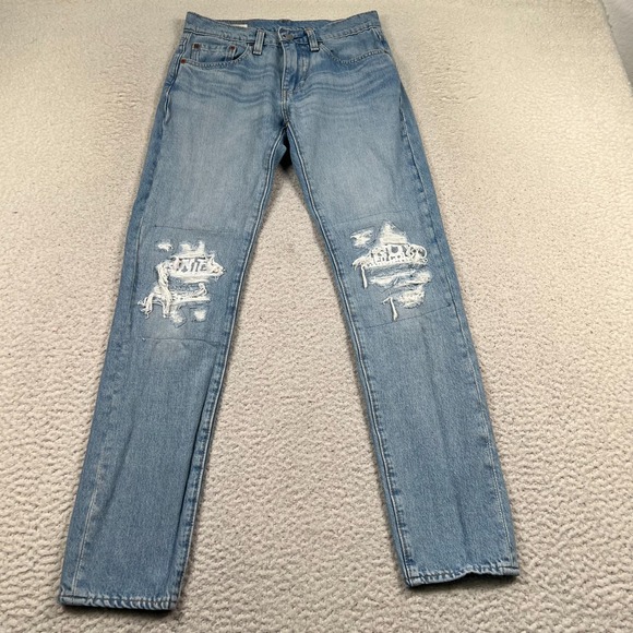 Levi's Premium 512 Lo Ball Jeans Womens 28 Straight Distressed Ripped Denim Blue - Picture 1 of 14